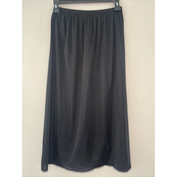 Vanity Fair Other - Vintage Vanity Fair black Midi nylon slip skirt lace trim 28”
